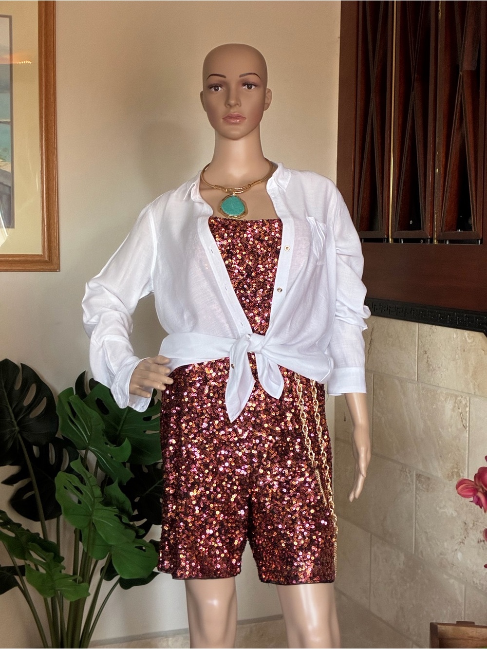 NWT Aidan Mattox Strapless Sequin Romper - Rose Gold / Copper - Size [10] - Picture 2 of 6